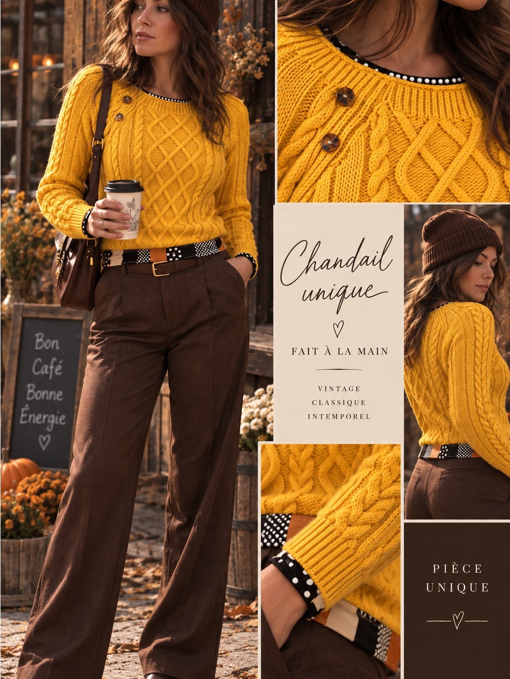 Handmade Vintage Yellow Cable Knit Sweater | Unique Fall Knit | M/L